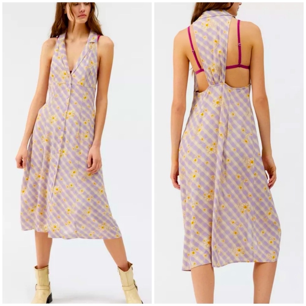 Urban Outfitters Purple and Yellow Backless Halter Sundress